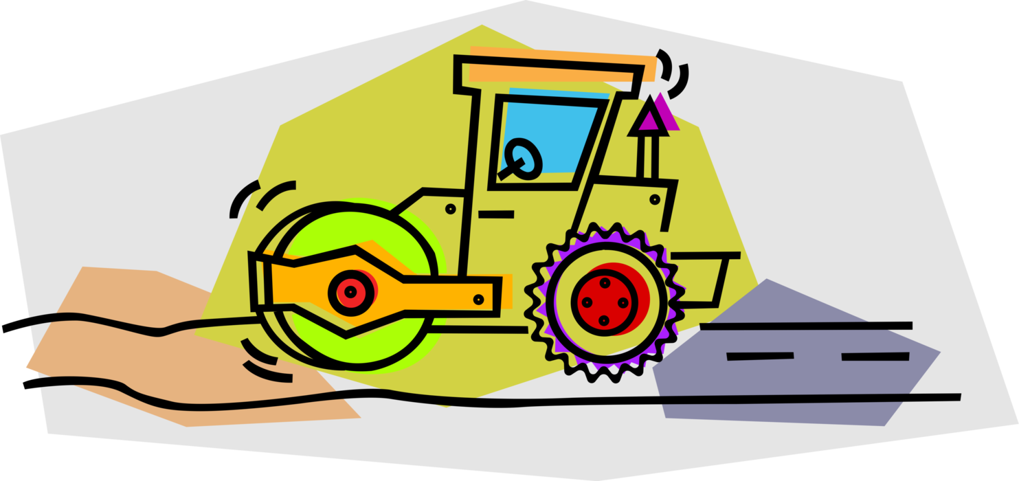 Vector Illustration of Construction Industry Heavy Machinery Road Paving Equipment Steam Roller or Steamroller