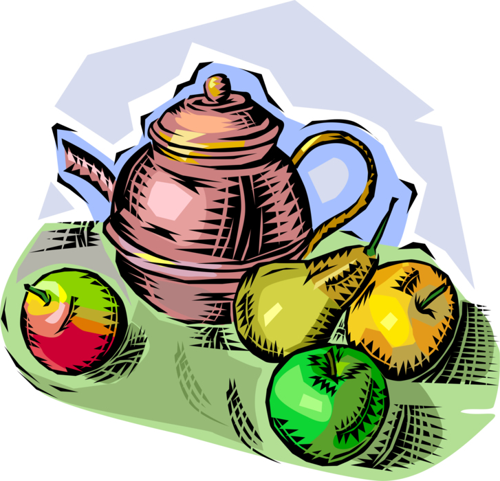 Vector Illustration of Fruit Apples and Pear with Teapot