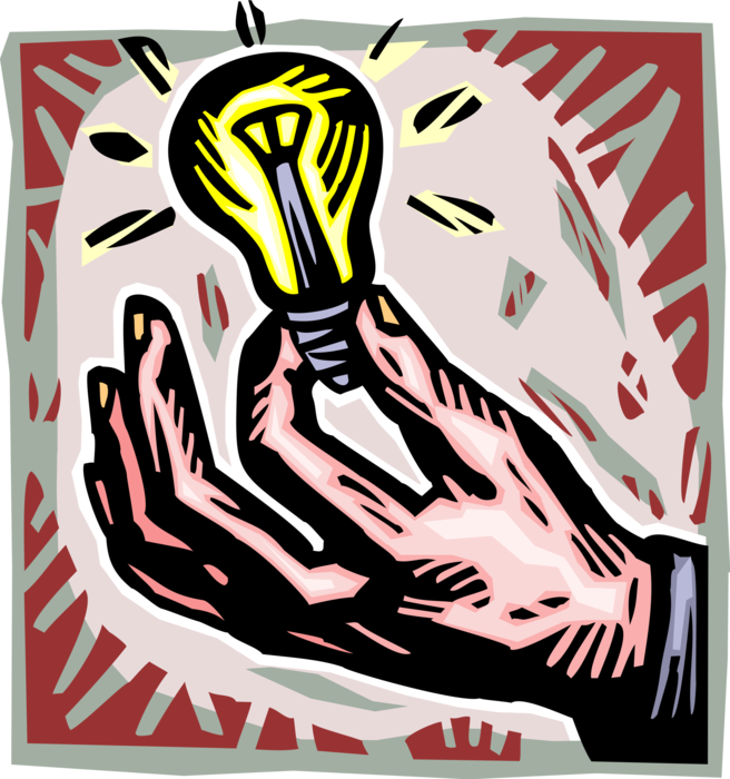 Vector Illustration of Hand Holds Electric Light Bulb