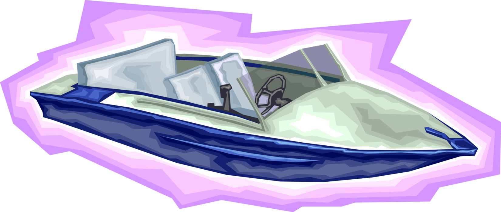 Vector Illustration of Watercraft Speed Boat, Ski Boat, Pleasure Craft Motor Boat
