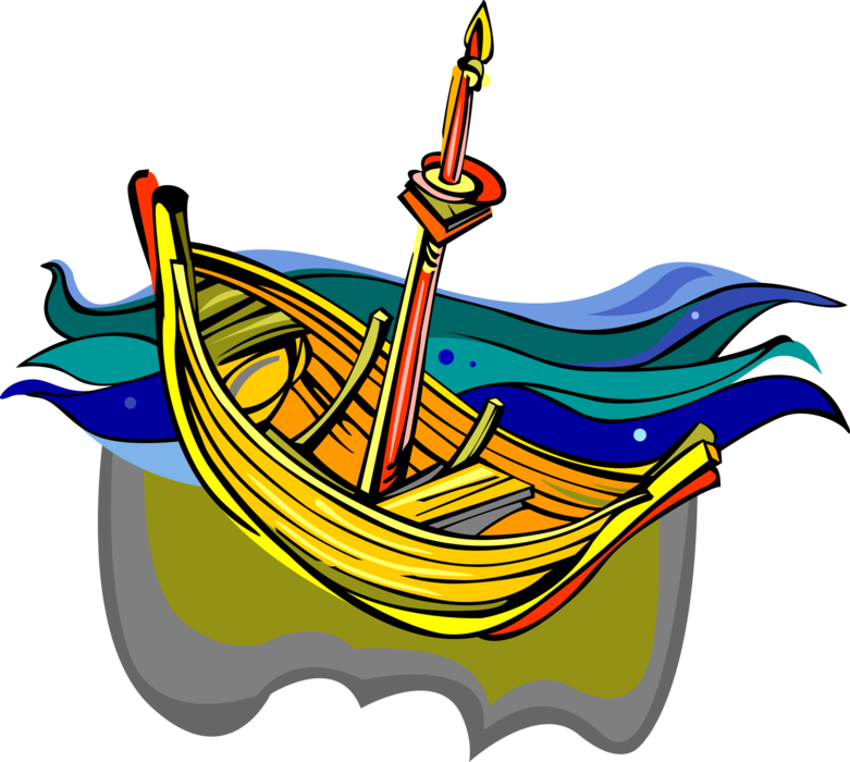 Vector Illustration of Wooden Sailing Boat Vessel on Water