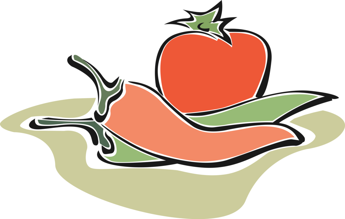 Vector Illustration of Tomato with Red and Green Chili Peppers