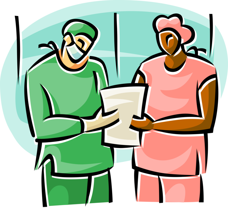 Vector Illustration of Health Care Professional Doctor Physician and Nurse in Hospital Operating Room Surgery