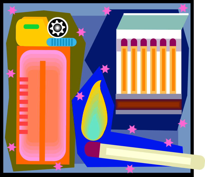 Vector Illustration of Smoking Accessories Lighter and Matches