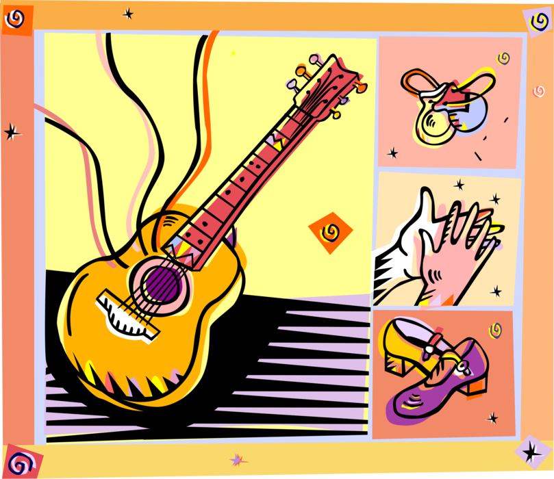 Vector Illustration of Spanish Flamenco Music Acoustic Guitar with Accompaniments