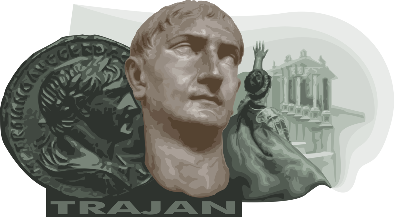 Vector Illustration of Roman Emperor Trajan Known for Philanthropic Rule, Extensive Public Building Programs