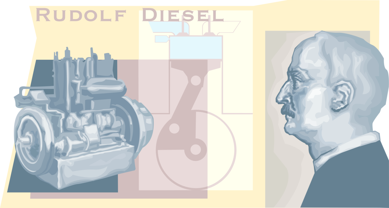 Vector Illustration of Rudolf Diesel, German Inventor and Mechanical Engineer Invented Diesel Engine
