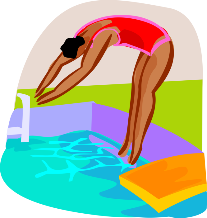 Vector Illustration of Diver Dives Into Swimming Pool from Diving Board