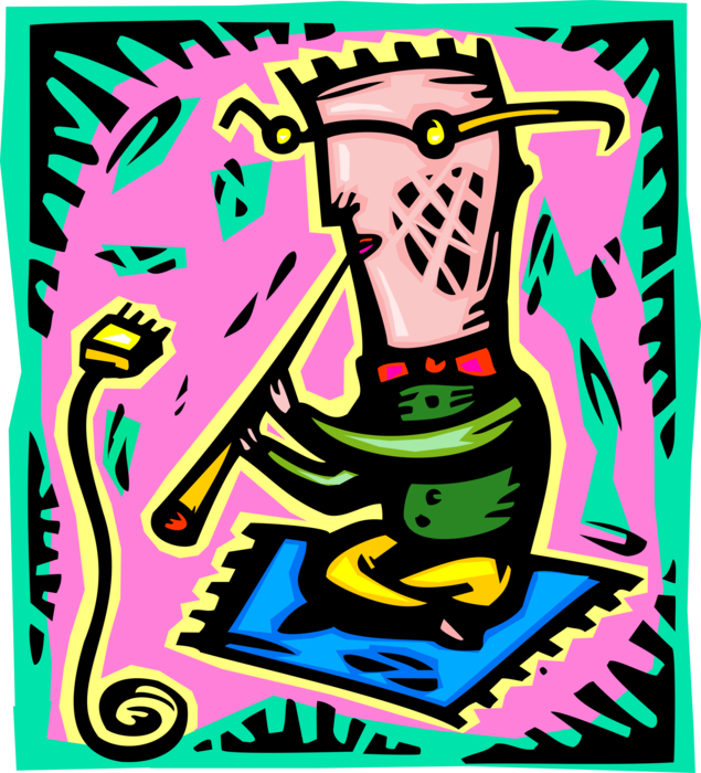 Vector Illustration of Snake Charmer Plays Bansuri to Hypnotize Computer Cable