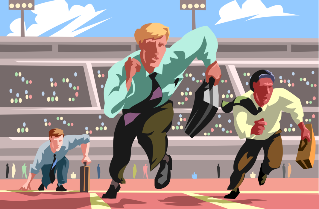 Vector Illustration of Track and Field Athletic Sport Contest Businessmen in Competitive Running Race