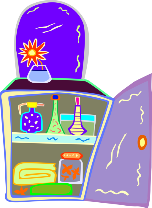 Vector Illustration of Personal Items in Bathroom Medicine Cabinet