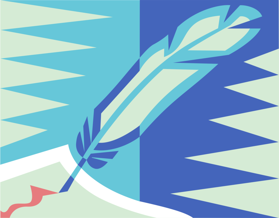 Vector Illustration of Feather Quill Pen Writes on Document