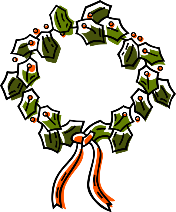 Vector Illustration of Festive Season Christmas Wreath with Holly and Ribbon