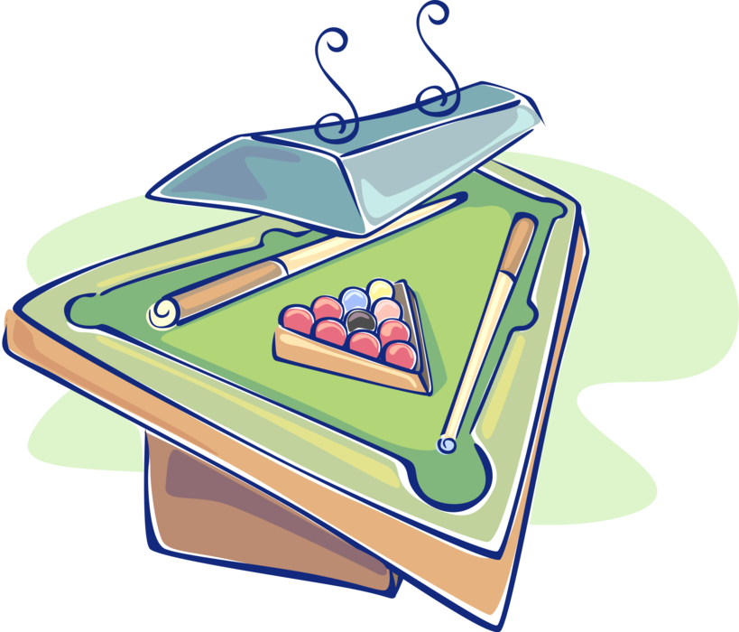 Vector Illustration of Sport of Billiards Table with Pool Balls and Cues