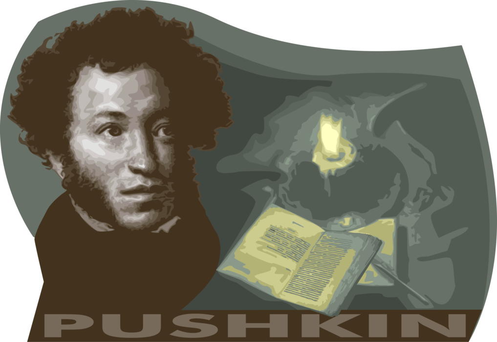 Vector Illustration of Aleksandr Pushkin Russian Poet, Playwright, Novelist of 19th Century Romantic Era