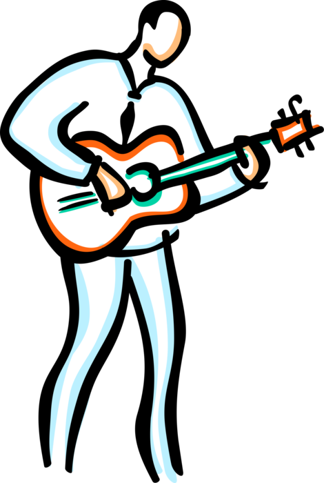 Vector Illustration of Guitarist Musician Plays Acoustic Guitar Musical Instrument
