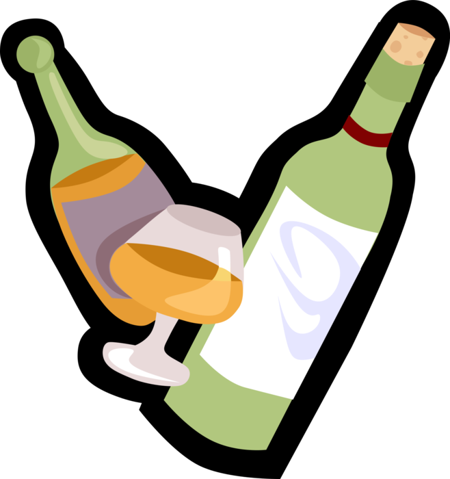 Vector Illustration of Alcohol Beverage Wine and Liquor Bottles with Glass