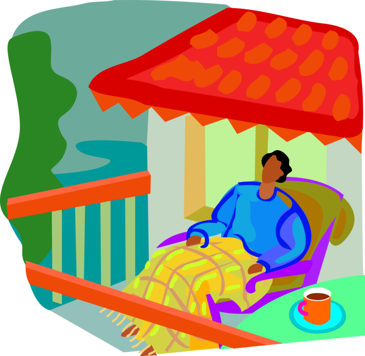 Vector Illustration of Relaxing on Balcony with Cup of Coffee
