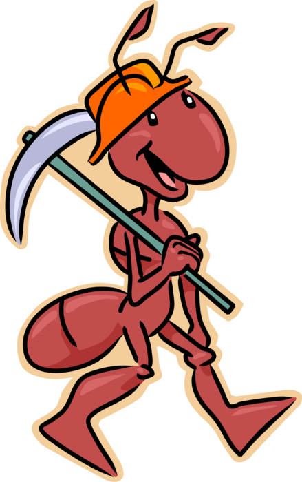 Vector Illustration of Construction Worker Ant Insect with Pickaxe or Pick Hand Tool for Breaking Hard Ground or Rock