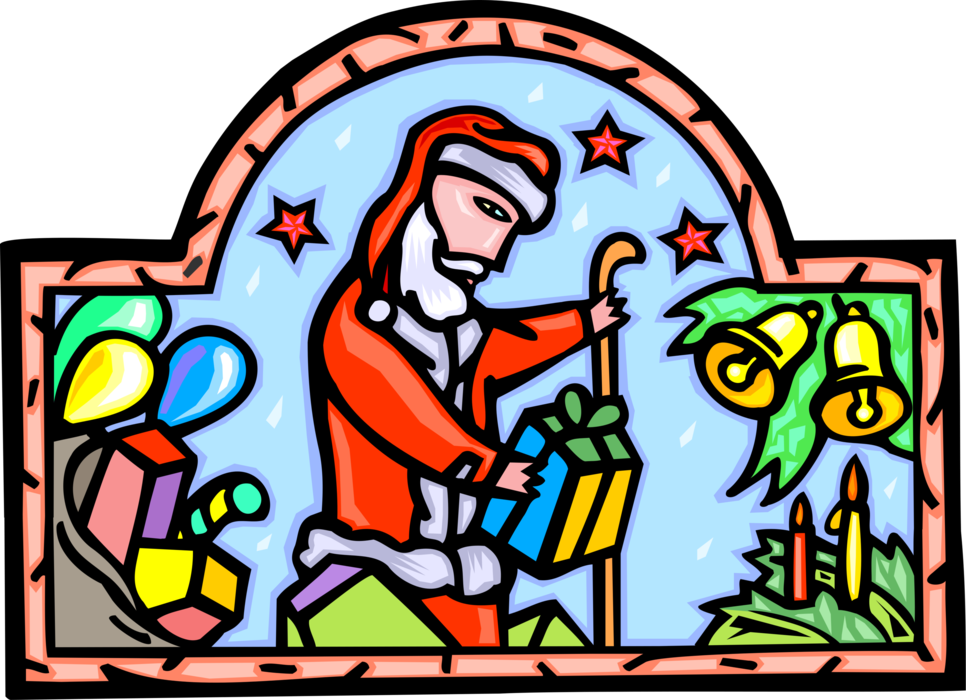 Vector Illustration of Santa Claus Delivering Presents at Christmas