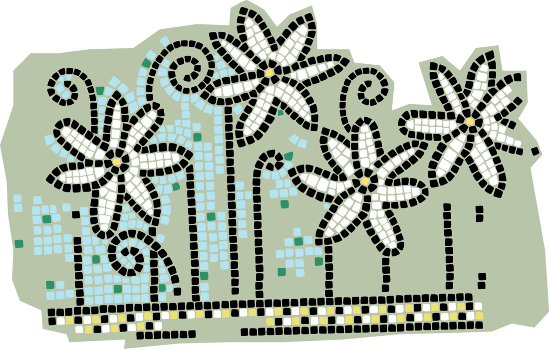 Vector Illustration of Decorative Mosaic White Flowers in Garden