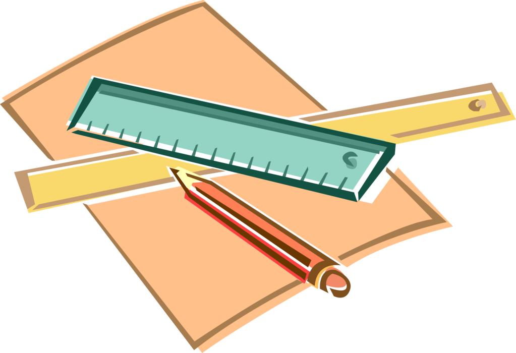 Vector Illustration of Ruler, Pencil Writing Instrument, Paper