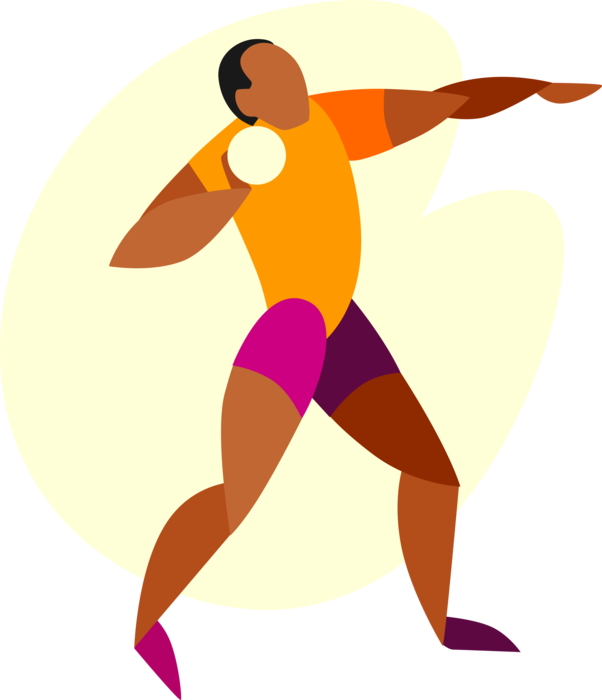 Vector Illustration of Track and Field Athletic Sport Contest Shot Put Competitor Throws the Shot as far as Possible