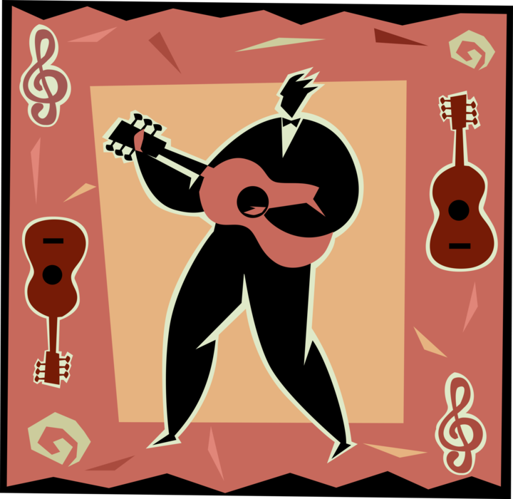 Vector Illustration of Guitarist Musician Plays Acoustic Guitar Musical Instrument