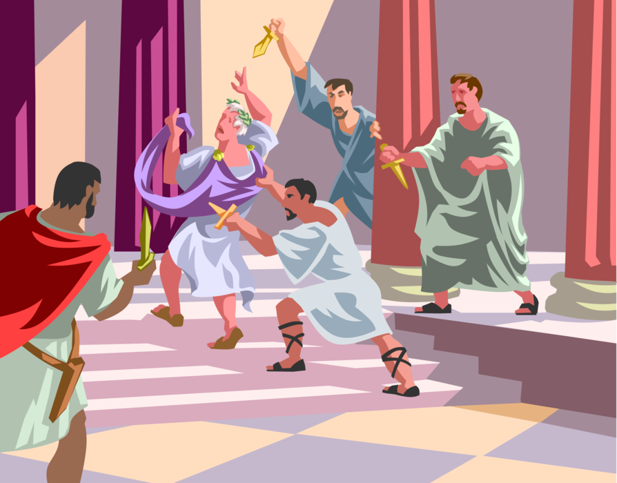Vector Illustration of Roman Politician Julius Caesar's Stabbing by Brutus and Cassius