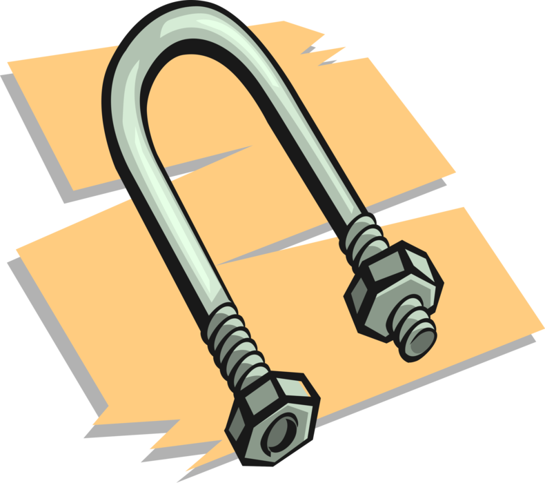 Vector Illustration of U-Bolt with Screw Threads on Both Ends Support Pipework