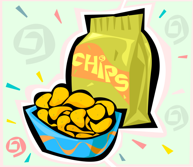 Vector Illustration of Potato Chips or Crisps, Bag of Chips Snack