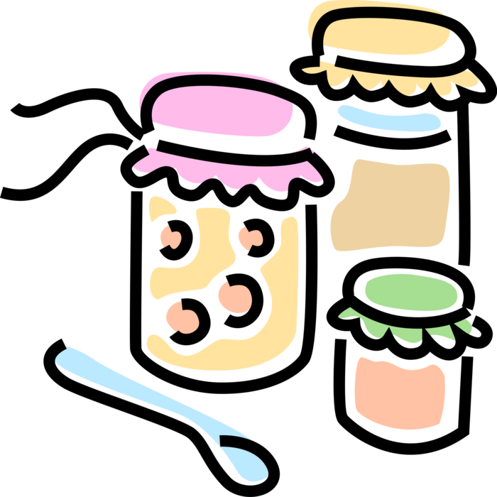 Vector Illustration of Homemade Preserve Fruit Jams and Jellies