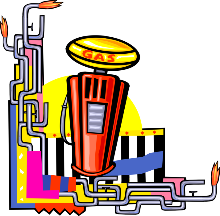 Vector Illustration of Gasoline Petroleum Fossil Fuel Service Station Gas Pump and Hose