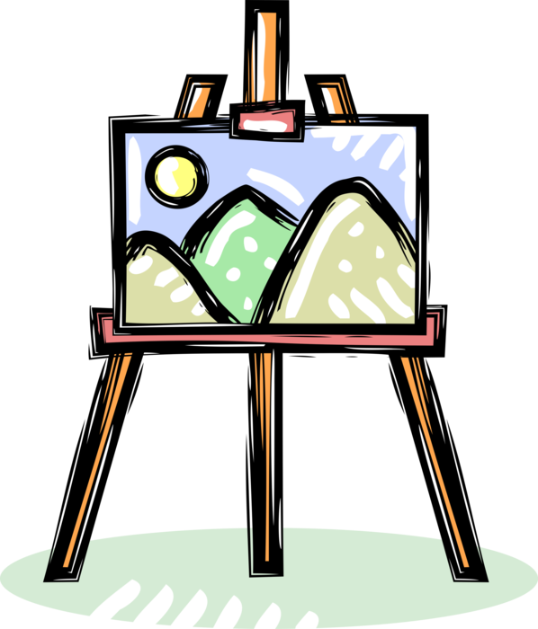 Vector Illustration of Visual Arts Artist's Easel with Canvas Painting