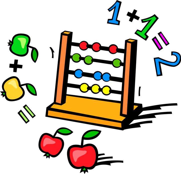 Vector Illustration of Abacus Counting Bead Frame Calculating Tool with Apples and Numbers