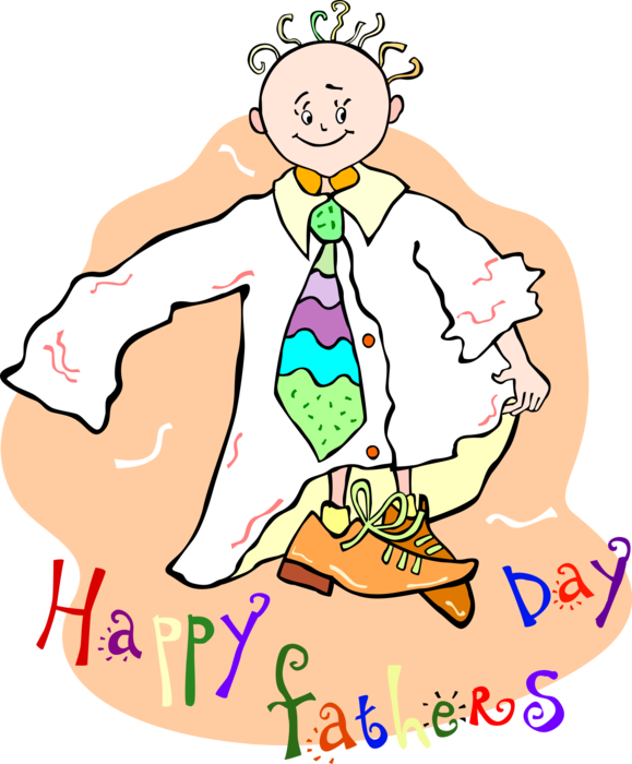 Vector Illustration of Boy Dressed in Dad's Clothes for Father's Day