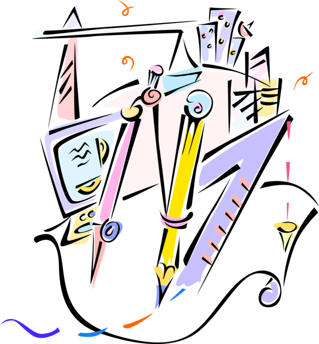 Vector Illustration of Technical Drawing and Drafting Instruments for Mathematics, with Compass and Triangle