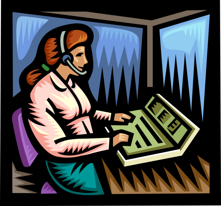 Vector Illustration of Office Receptionist Working at Reception Desk Switchboard