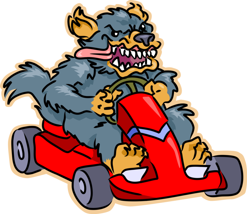 Vector Illustration of Go-Kart Loving Tasmanian Devil Races Around Track on Go-Cart