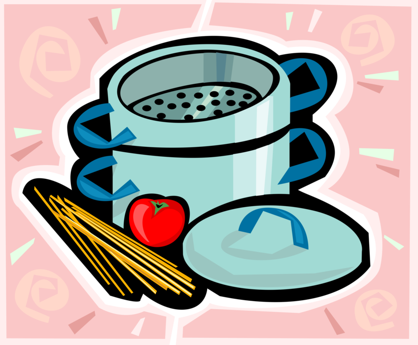 Vector Illustration of Italian Pasta Spaghetti Preparation with Cooking Pot