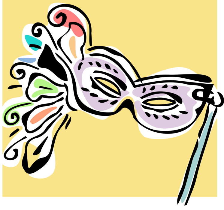 Vector Illustration of New Orleans Mardi Gras, Shrove Tuesday, or Fat Tuesday Masquerade Party Mask