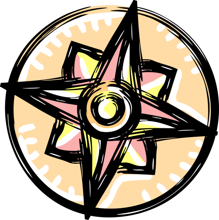 Vector Illustration of Compass Rose Windrose Provides Cardinal Direction and Navigation Arrows