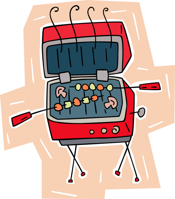 Vector Illustration of Barbecue, Barbeque or BBQ Outdoor Cooking Grill with Shish Kabobs Grilling