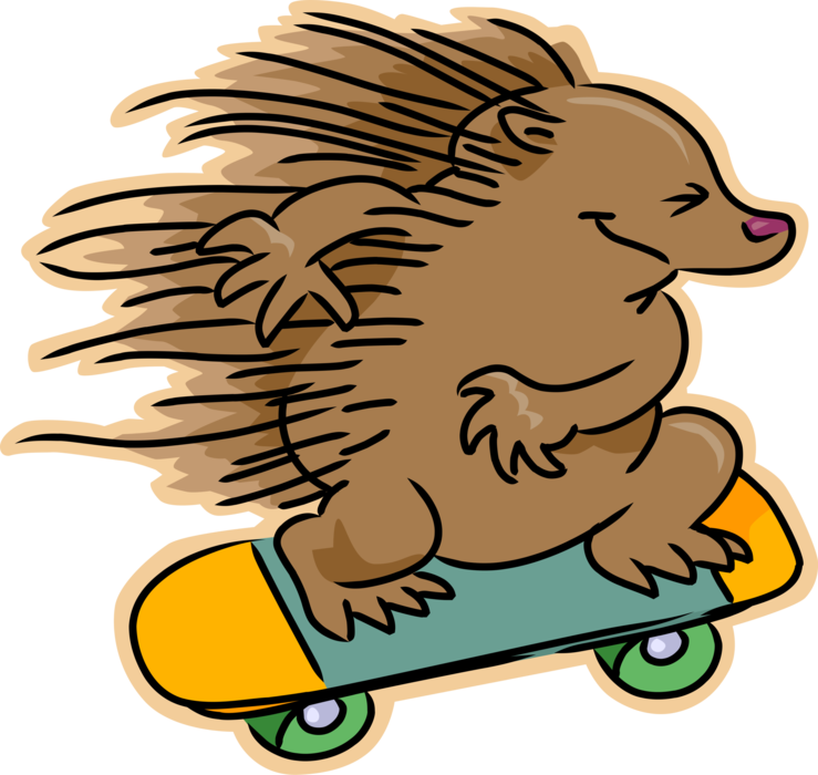 Vector Illustration of Hedgehog Skateboarder Skateboarding on Skateboard