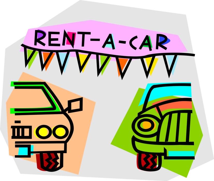 Vector Illustration of Motor Vehicle Car Rental Lot Rents Automobiles for Short Durations of Time