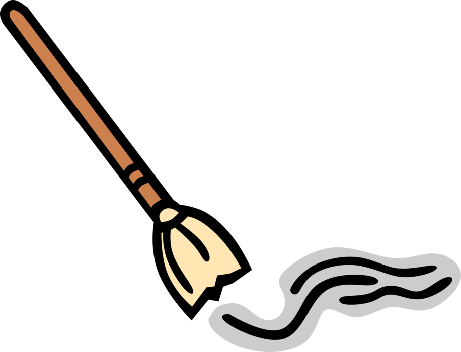 Vector Illustration of Sweeping Broom with Broomstick Cleaning Tool Sweeps Dirst and Debris