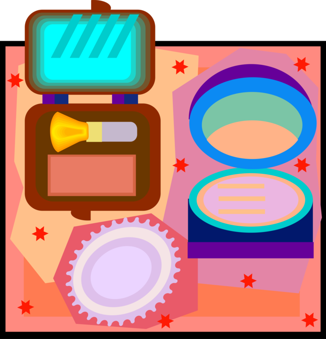 Vector Illustration of Round Blush Compact with Square Blush Compact Beauty and Cosmetic Makeup
