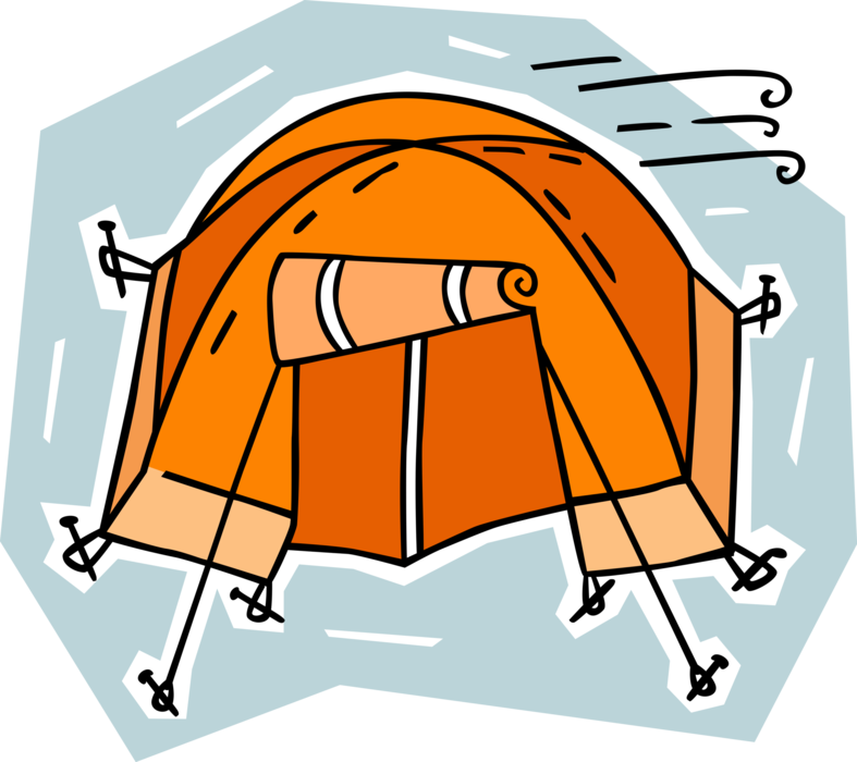 Vector Illustration of Outdoor Recreational Activity Camping Tent Shelter at Campsite