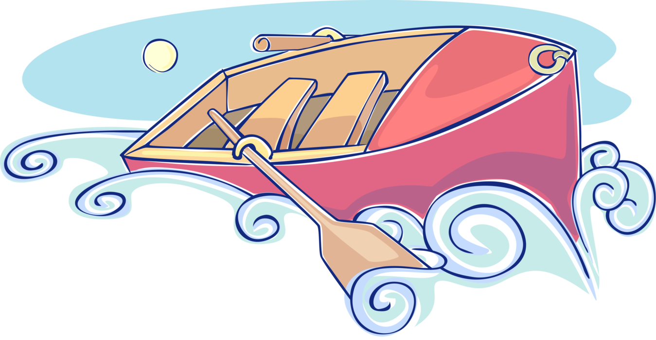 Vector Illustration of Rowboat or Row Boat Watercraft with Oars