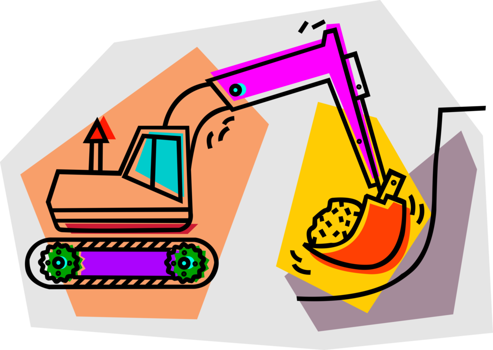 Vector Illustration of Construction Industry Heavy Equipment Excavator Backhoe Shovel